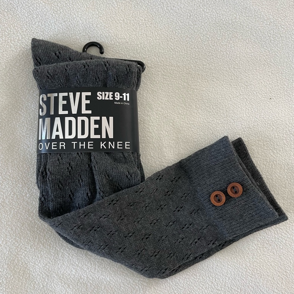 Steve Madden Gray Crew Socks Over the Knee with Button Accents